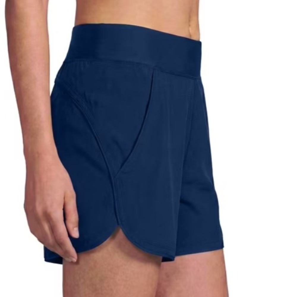 Lands' End Women's Board Shorts, Size 12, Navy Blue, 5" Inseam Pockets Stretchy